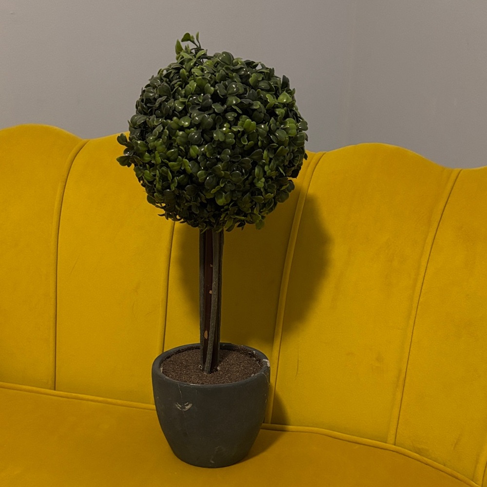 Artificial Green Topiary in Gray Pot